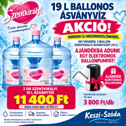 Szentkirályi 19 L ásványvíz – Kezdőcsomag ajándék elektromos ballonpumpával