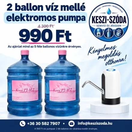 2 db Keszi PI-víz 19L + AKCIÓS BALLONPUMPA kezdőcsomag